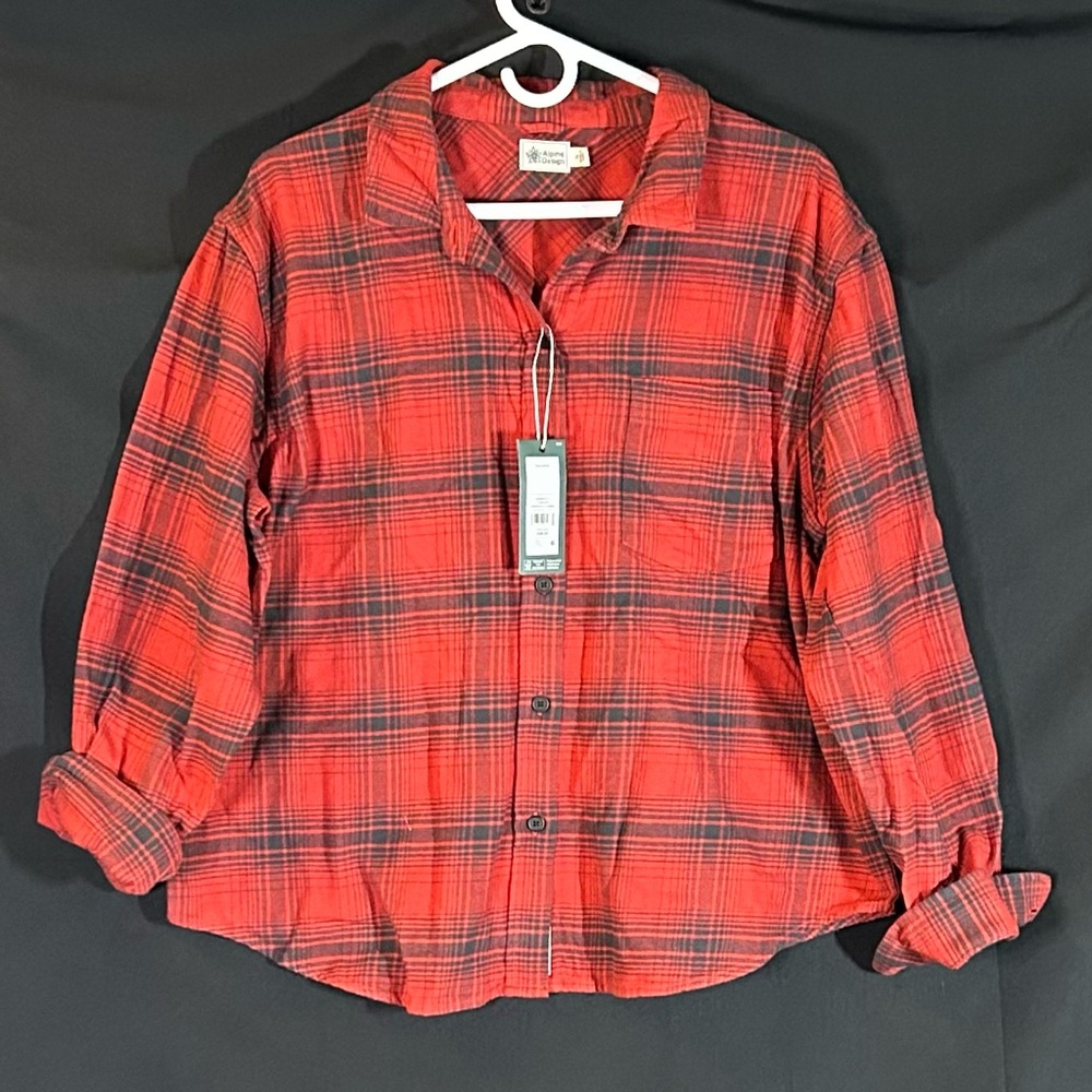 Alpine Design Women’s Midweight Flannel Red Bison Plaid Shirt XS NWT